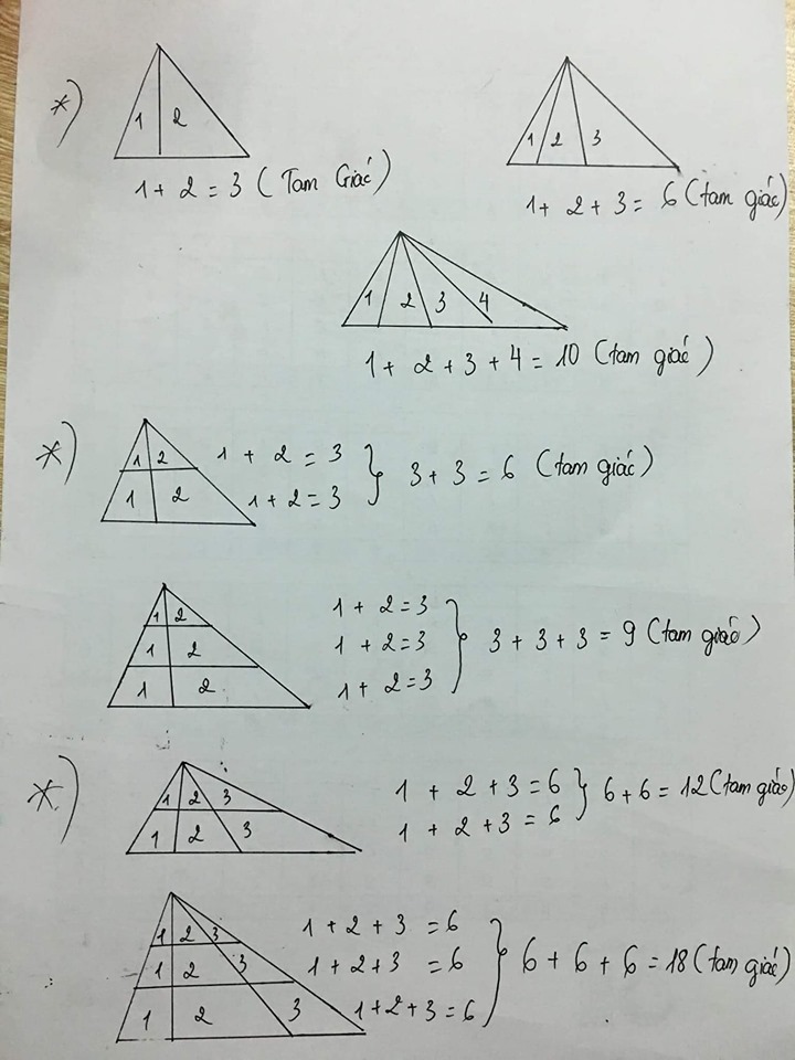 Phương pháp đếm số lượng hình tam giác trên một bức tranh hoặc một tập hình với nhiều tam giác như thế nào?
