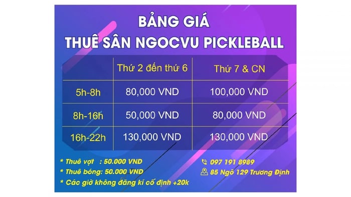 Giá thuê sân Pickleball Ngọc Vũ ảnh 1