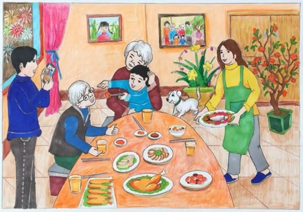 Vẽ tranh đề tài gia đình hạnh phúc đơn giản và đẹp nhất