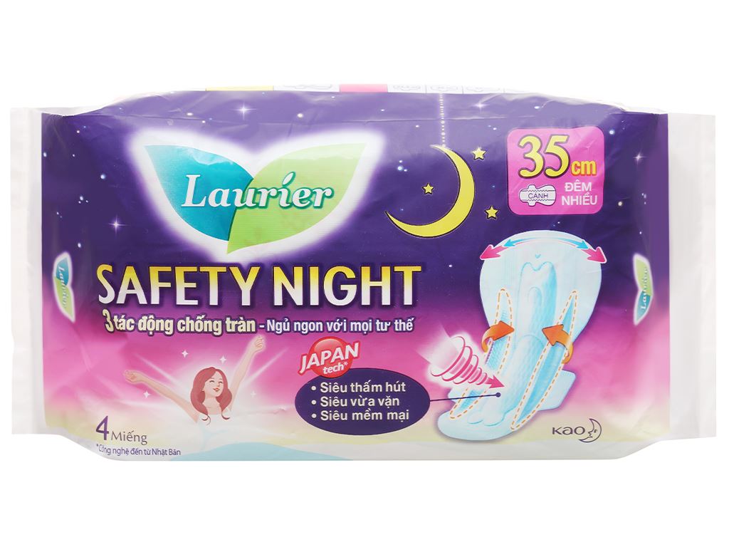 Băng vệ sinh ban đêm Laurier Safety Night siêu bảo vệ 35cm ảnh 2