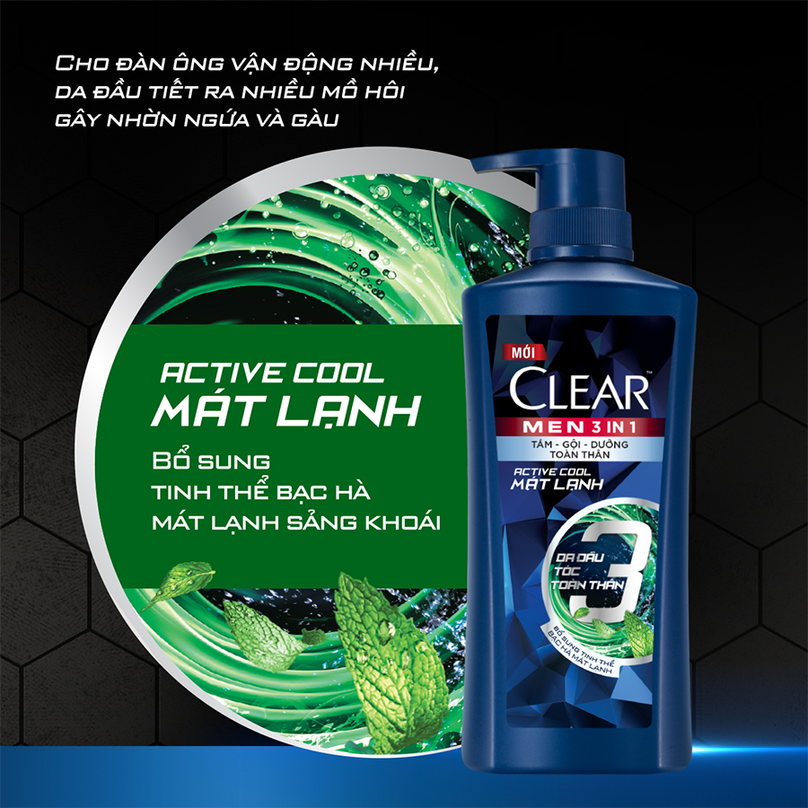 Dầu Tắm Gội CLEAR Men 3 Trong 1 ảnh 3