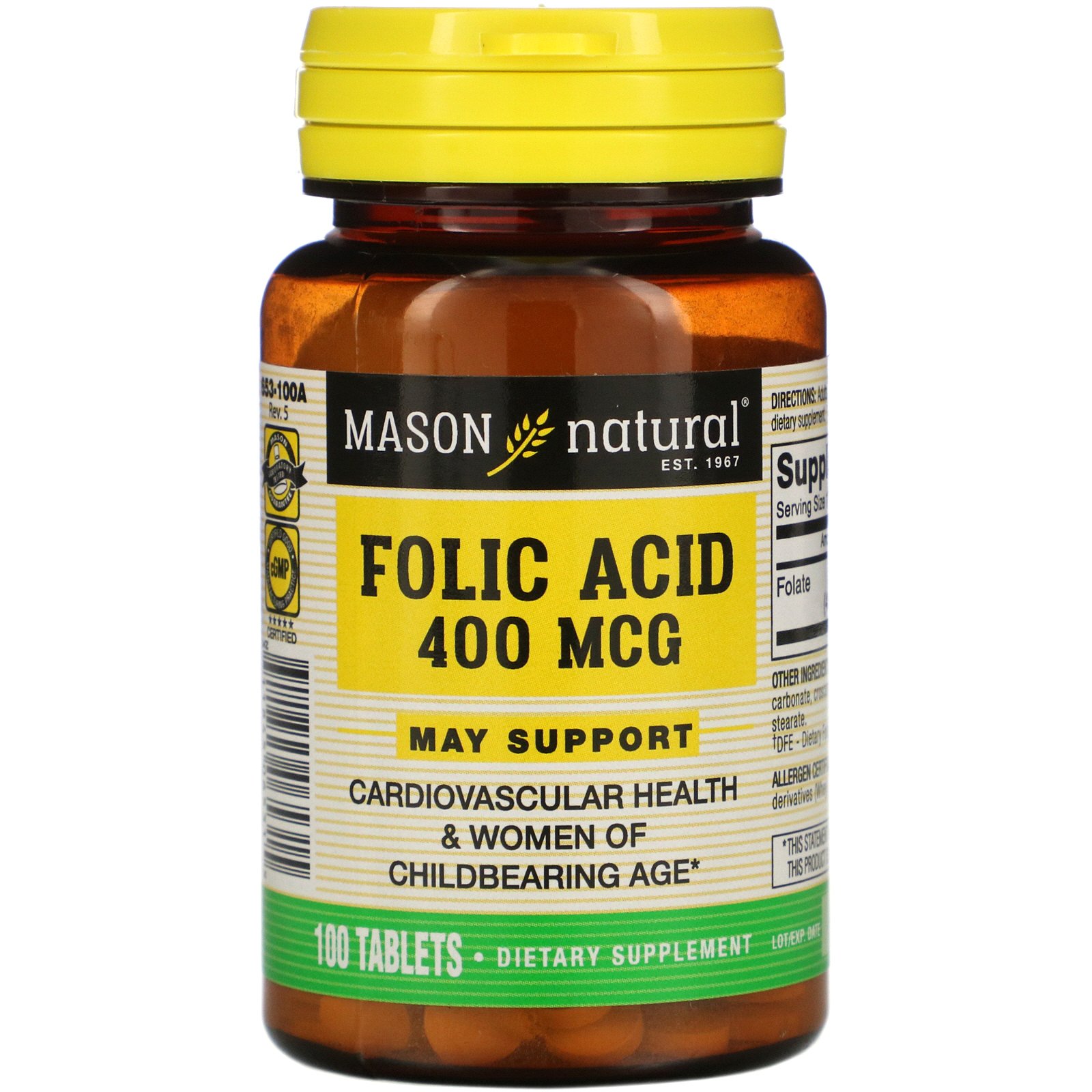 Mason Natural Folic Acid 400mcg ảnh 1