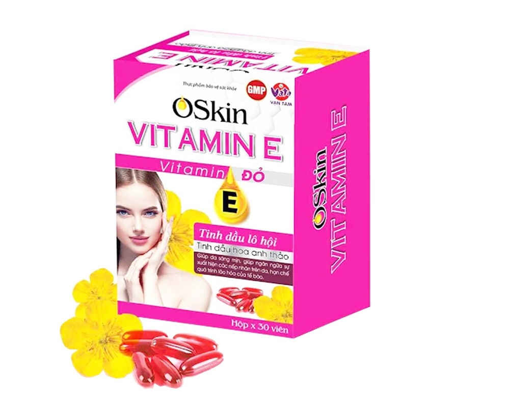 Viên Uống Hỗ Trợ Làm Đẹp Da Oskin Vitamin E Đỏ ảnh 1